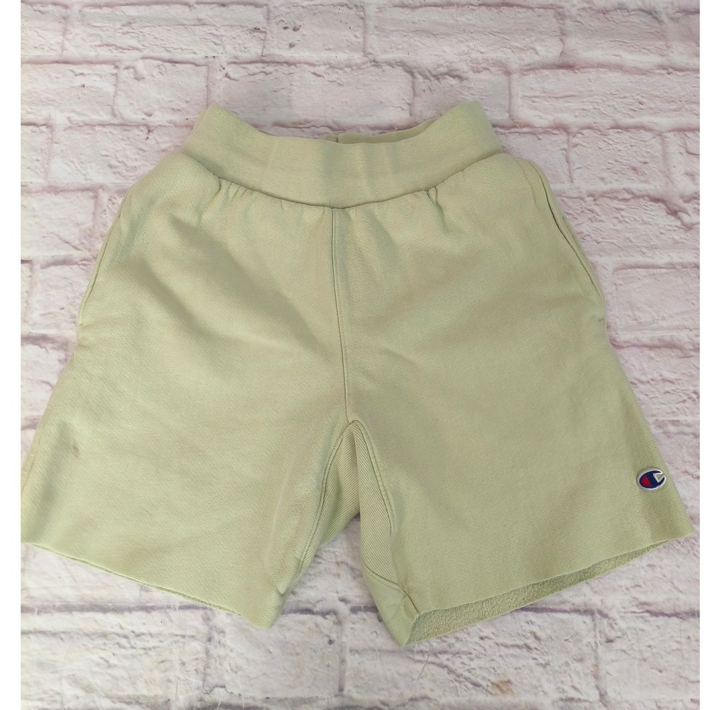 Champion Reverse Weave Pastel Green Sweat Shorts Raw Hem Pockets Sz Small